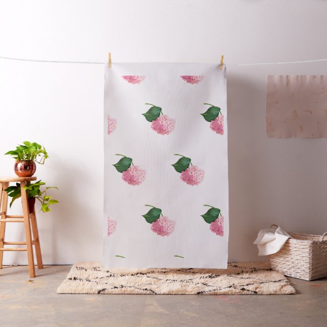 Redoute Pink Hydrangeas Combed Cotton Fabric (In Situ)