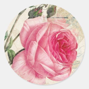 Redoute Pink Rose Envelope Stickers Seals