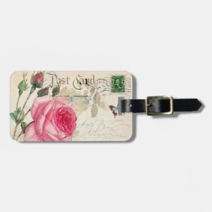 Redoute Pink Rose Luggage Tag