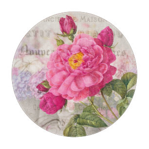 Redoute Pink Rose Round Cutting Board