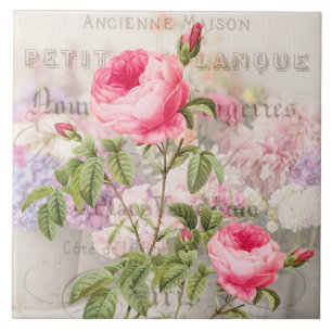 Redoute Pink Roses Ceramic Tile