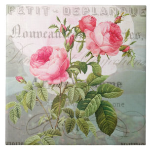 Redoute Pink Roses Ceramic Tile