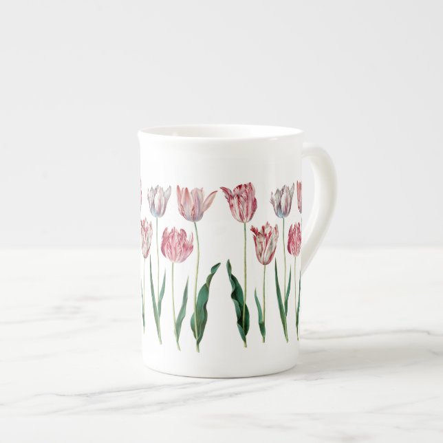 Redoute Pink Tulips Fine Art Bone China Mug (Front Right)