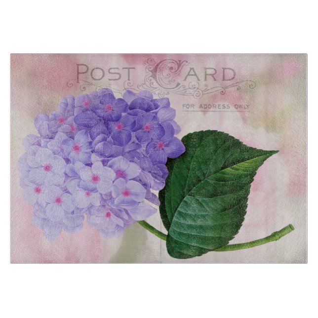 Redoute Purple Hydrangea  Glass Cutting Board (Front)