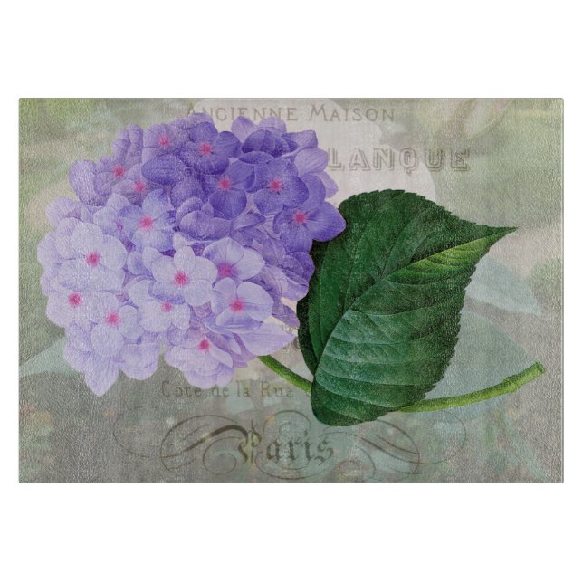 Redoute Purple Hydrangea  Glass Cutting Board (Front)