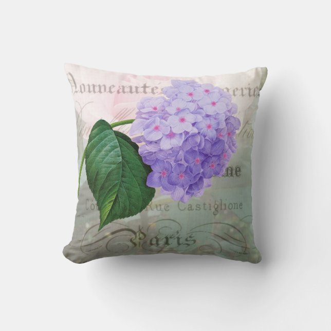 Redoute Purple Hydrangea Throw Pillow (Front)