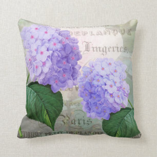 Redoute Purple Hydrangea Throw Pillow