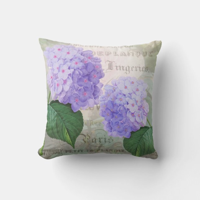 Redoute Purple Hydrangea Throw Pillow (Front)