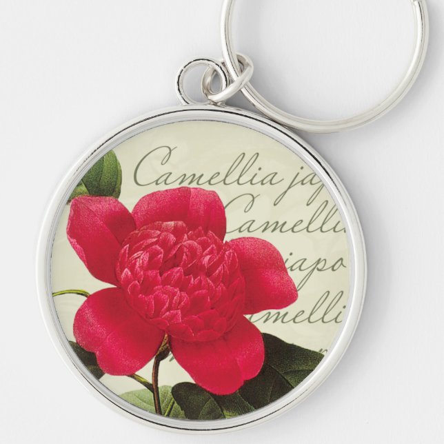 Redoute Red Camellia Botanical Print Key Chain (Front)