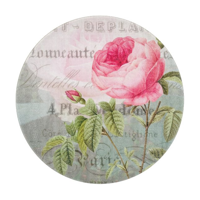 Redoute Rose Decorative Glass Cutting Board (Front)
