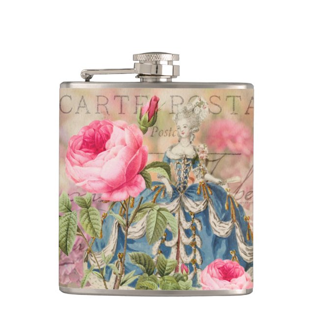Redoute Rose Vinyl Wrapped Flask (Front)