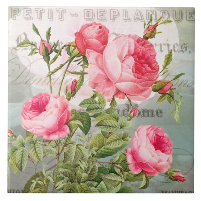 Redoute Roses French Ceramic Tile (Front)
