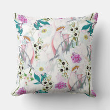 Redouté Tropical Flowers and Birds Pattern - white