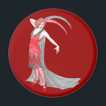 Redqueen's Scarlet Flapper Magnet<br><div class="desc">“Flapper” in the 1920s was a term applied to a “new breed” of young Western women who wore short skirts, bobbed their hair, listened to jazz, and flaunted their disdain for what was then considered acceptable behaviour. Flappers were seen as brash for wearing excessive makeup, drinking, treating love in a...</div>