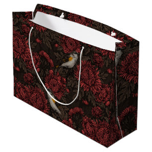 Redstarts in the chrysanthemums in brown and red large gift bag