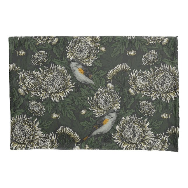 Redstarts in the chrysanthemums in green and white pillowcase (Front-Left)