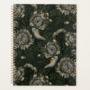 Redstarts in the chrysanthemums in green and white planner
