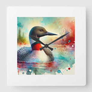 Redthroated Loon 060824AREF120 - Watercolor Square Wall Clock