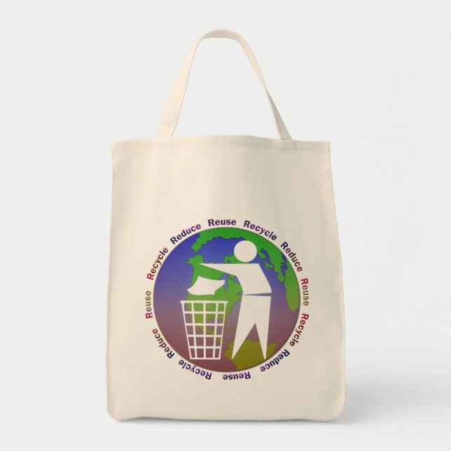 Reduce Recycle Reuse Grocery Tote Bag (Front)