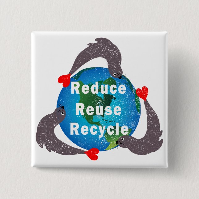 Reduce Reuse Recycle 15 Cm Square Badge (Front)