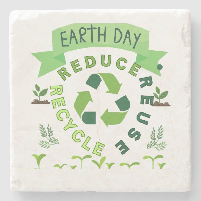 "Reduce, Reuse, Recycle" Earth Day Stone Coaster (Front)