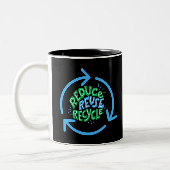 Reduce Reuse Recycle Environment Two-Tone Coffee Mug (Left)