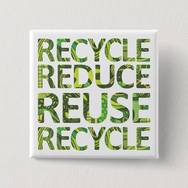 Reduce Reuse Recycle Go Green Button (Front)