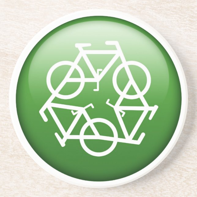 Reduce Reuse Recycle Green Bicycle Coaster (Front)