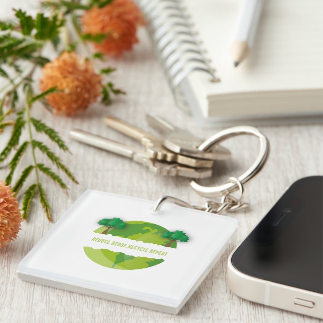 Reduce Reuse Recycle Repeat Ecological Key Ring (Front Right)