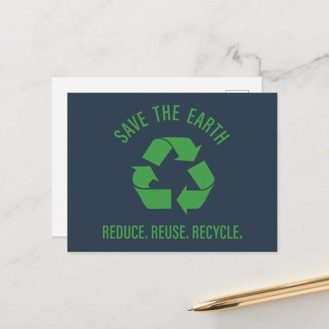 Reduce reuse recycle save the earth holiday postcard (Front/Back In Situ)