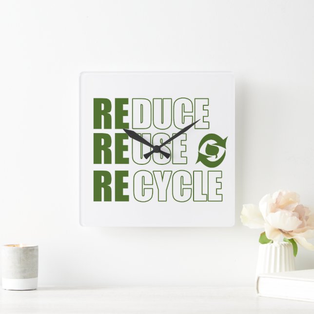 Reduce reuse recycle square wall clock (Home)