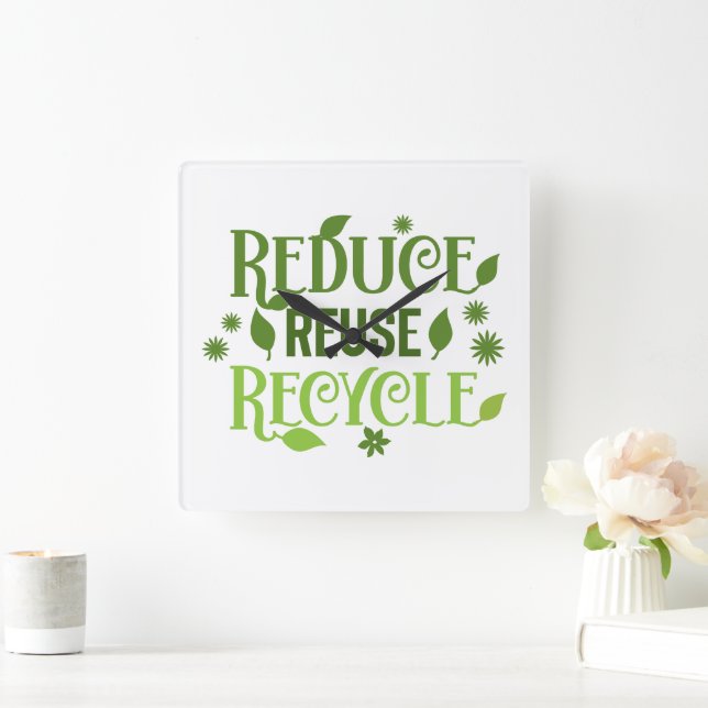 Reduce reuse recycle square wall clock (Home)