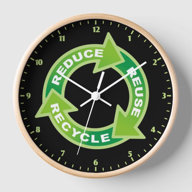 Reduce Reuse Recycle Wall Clock (Front)