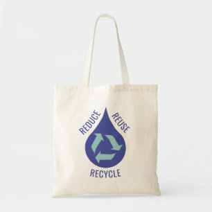 Reduce Reuse Recycle Water Drop Canvas Tote Bag