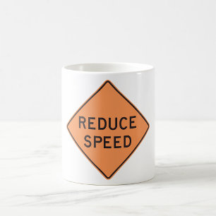Reduce Speed Orange Diamond Road Sign Coffee Mug