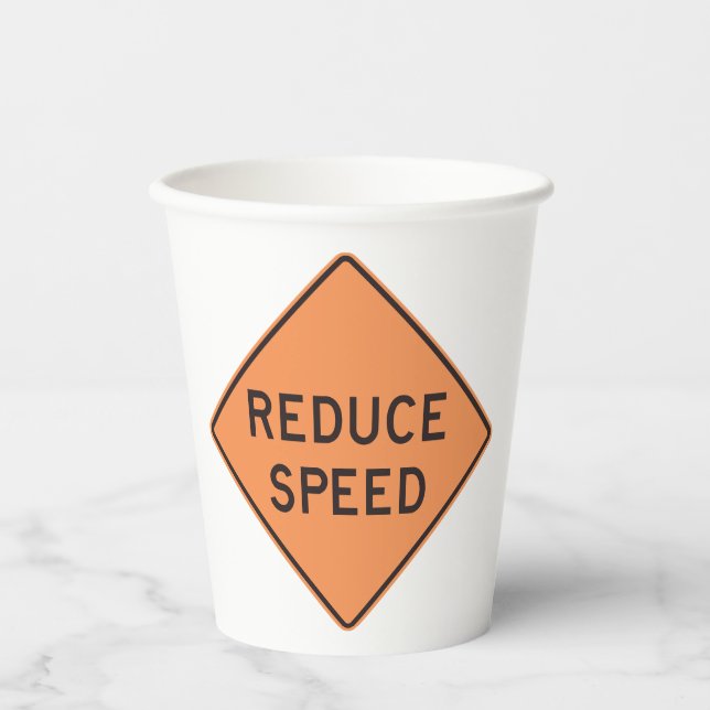 Reduce Speed Orange Diamond Road Sign Paper Cups (Front)
