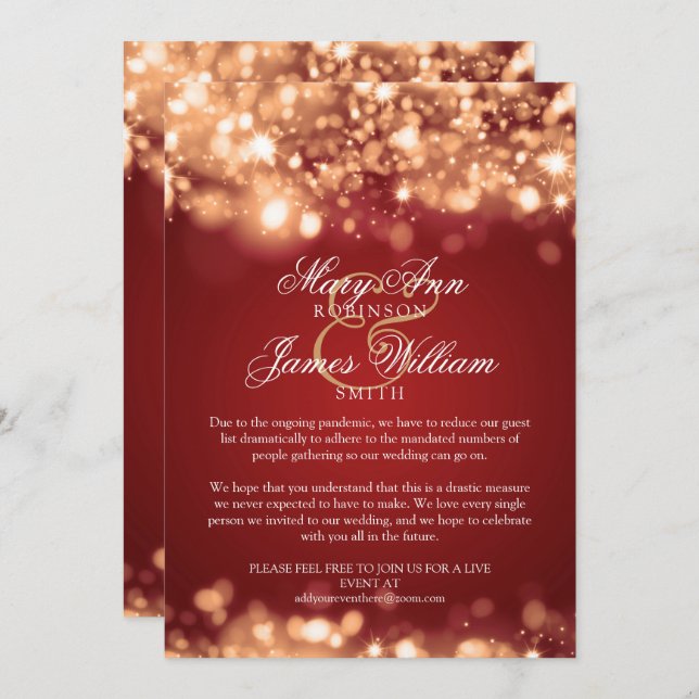 Reduced Holiday Wedding Sparkling Lights Gold Invitation (Front/Back)