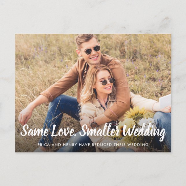 Reduced Wedding Guest List Same Love Photo Announcement Postcard (Front)