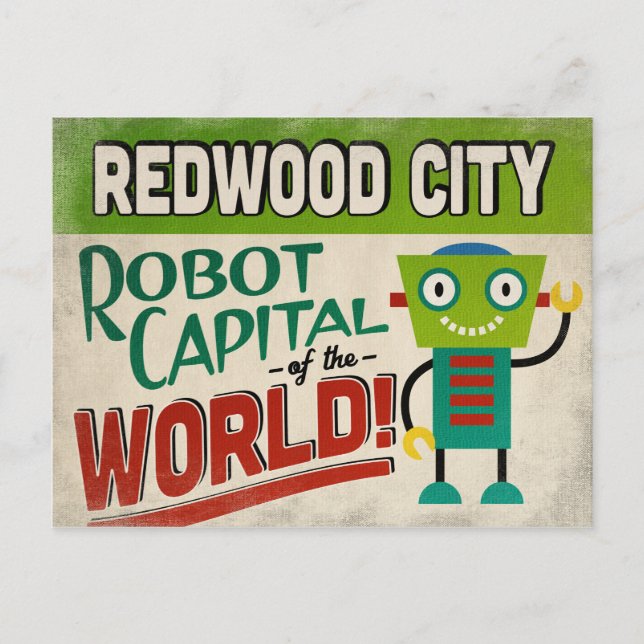 Redwood City California Robot - Funny Vintage Postcard (Front)
