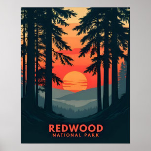 Redwood National Park California Retro Vintage Poster