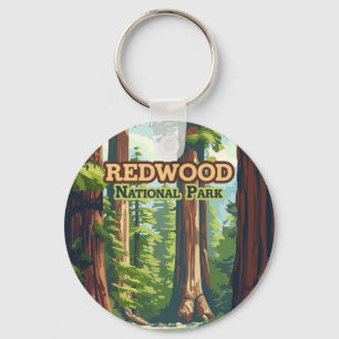 Redwood National Park California Tree Retro Key Ring