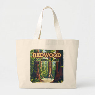 Redwood National Park California Tree Retro Large Tote Bag