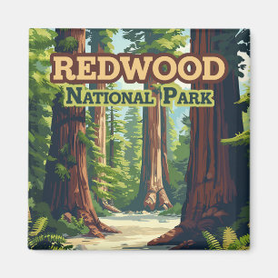 Redwood National Park California Tree Retro Magnet