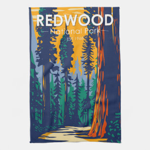 Redwood National Park California Vintage  Tea Towel