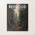 Redwood National Park Illustration Trail Vintage Jigsaw Puzzle<br><div class="desc">Redwood vector artwork design. The park protects vast prairies,  oak woodlands,  wild rivers,  and 40 miles of rugged coastline.</div>