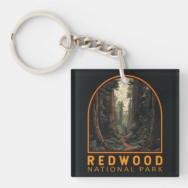 Redwood National Park Illustration Trail Vintage Key Ring (Front)