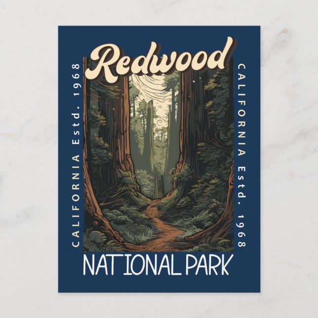Redwood National Park Retro Distressed Postcard (Front)