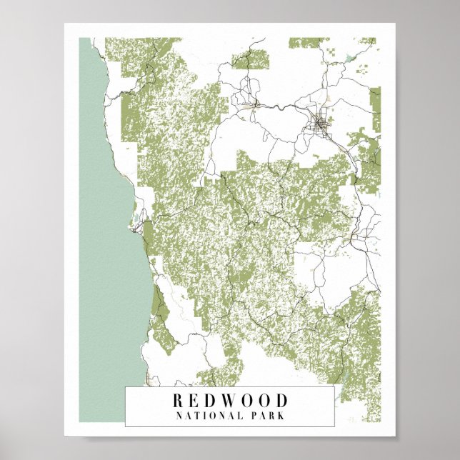 Redwood National Park Retro Street Map Poster (Front)