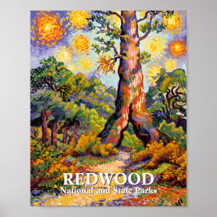 Redwood National Park Van Gogh Style Forest Custom Poster