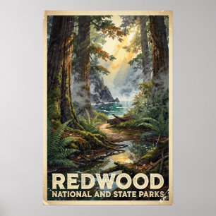 Redwood National Park Vintage Travel Poster